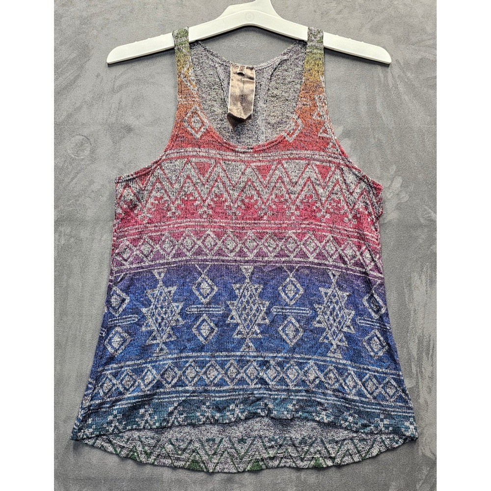 MOON COLLECTION Women Medium Rainbow Ombre Tribal Geometric Cutout Tank Top